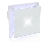STERR White Bathroom Fan 5 inches / 125 mm with LED + HYGROSTAT - Extractor Fan - Glass Front - Modern Look - BFS125LH - 20 W