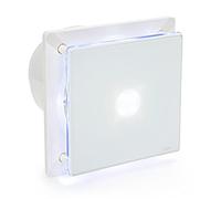STERR White Bathroom Fan 6 inches / 150 mm with LED - Extractor Fan - Glass Front - Modern Look - BFS150L - 25 W