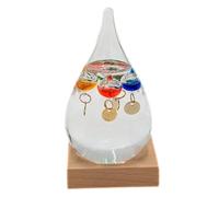 Sterzeal Tear Drop Shaped Galileo Thermometer with Wooden Stand for Accurate Temperature Reading - Elegant Home Decor & Room Thermometer - Indoor/Outdoor Thermometer, Father's Day Gift for Men