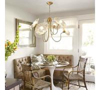 Stesulfr 6 Lights Modern Nordic Chandelier Kitchen Island Hanging Lamp Lotus Leaf Glass Hanging Light Light Fixture Hanging Light French Classic Floral Lights Fixture Living Room Dining Room Bedroom(C