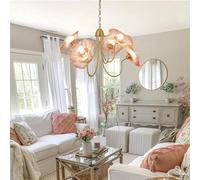 Stesulfr 6 Lights Modern Nordic Chandelier Kitchen Island Hanging Lamp Lotus Leaf Glass Hanging Light Light Fixture Hanging Light French Classic Floral Lights Fixture Living Room Dining Room Bedroom(P