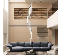 Stesulfr Chandelier Chic Decorative Acrylic Stair Light Linear Long Strip Adjustable Height LED Modern High Ceiling Pendant Light Large Villa Hanging Lamp Suitable for Living Room Dining Room Bar Ligh