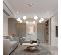 Stesulfr Chandelier living room 8 Light Globe Mid-Century Pendant Light Modern Sputnik Hanging Lamp G9 Bulb Brushed Brass Finish White Globe Glass Shade Dining Room Kitchen Island Bedroom Lighting(Cop