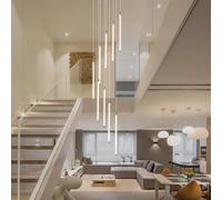 Stesulfr Chandelier Modern LED Staircase 9 Lights Long Foyer Hanging Lamp for High Ceiling Black Linear Pendant Light with Remote Dimmable High Ceiling Chandeliers for Stairs Living Room Entrance(Gold
