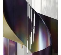 Stesulfr Chandelier Modern LED Staircase 9 Lights Long Foyer Hanging Lamp for High Ceiling Black Linear Pendant Light with Remote Dimmable High Ceiling Chandeliers for Stairs Living Room Entrance(Blac