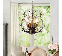 Stesulfr Crystal Branch Chandelier Vintage Farmhouse Pendant Light Tree Branch Chandeliers for Dining Room with 8-Lights for Living Room Kitchen Island Bedroom Hallway Hanging Lamp(Style A - 5 lights)