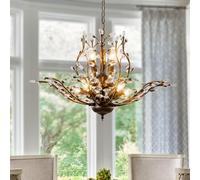 Stesulfr Crystal Branch Chandelier Vintage Farmhouse Pendant Light Tree Branch Chandeliers for Dining Room with 8-Lights for Living Room Kitchen Island Bedroom Hallway Hanging Lamp(8 lights)