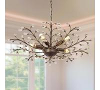 Stesulfr Crystal Branch Chandelier Vintage Farmhouse Pendant Light Tree Branch Chandeliers for Dining Room with 8-Lights for Living Room Kitchen Island Bedroom Hallway Hanging Lamp(Style B - 5 lights)