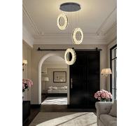 Stesulfr Crystal Chandelier LED Modern Interior Decorative Lighting Fixtures Kitchen Island Hanging Lamp Gold Round Lights Dining Room Foyer Entrance Corridor Pendant Light with Remote Control(Black-3