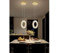 Stesulfr Crystal Chandelier LED Modern Interior Decorative Lighting Fixtures Kitchen Island Hanging Lamp Gold Round Lights Dining Room Foyer Entrance Corridor Pendant Light with Remote Control(Gold-1