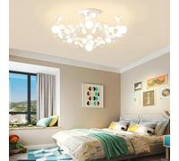 Stesulfr E27 Iron Ceiling Light Dining Table Crystal Decorative Ceiling Lamp Retro Classic Acrylic White Petal Chandelier Suitable for Bar Cafe Restaurant Bedroom Kitchen Island Children's Room(6 ligh