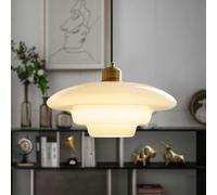 Stesulfr E27 Pendant Light Gold Nordic Dining Table Chandelier Mid-Century Hanging Lamp White Glass Lampshade Height Adjustable Ceiling Lighting Suitable for Hallway Kitchen Island Dining Room Bedroom