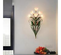 Stesulfr Floral Glass Flower Wall Sconce Vintage Gold Kitchen Wall Light Fixtures Over Sink Wall Mounted Bathroom Vanity Light Antique Farmhouse Wall Lamp for Bedroom Bedside Living Room Hallway