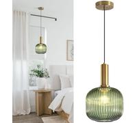 Stesulfr Glass Chandelier Kitchen Island Vintage Gold Pendant Light Adjustable Height Modern Exquisite Green Glass Lampshade Bedside Decorative Light Suitable for Living Room Dining Room Foyer Entry B