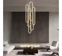 Stesulfr Gold Modern LED Chandelier Aluminum Large Pendant Light for High Ceilings Remote Control 6-Light for Staircase Foyer Living Room Entryway 3000K-6000K for Villa Foyer Hanging Lamp(Gold,6 light