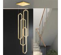 Stesulfr Gold Modern LED Chandelier Aluminum Large Pendant Light for High Ceilings Remote Control 6-Light for Staircase Foyer Living Room Entryway 3000K-6000K for Villa Foyer Hanging Lamp(Gold,4 light