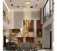 Stesulfr Gold Modern LED Chandelier Aluminum Large Pendant Light for High Ceilings Remote Control 6-Light for Staircase Foyer Living Room Entryway 3000K-6000K for Villa Foyer Hanging Lamp(Gold,6 light