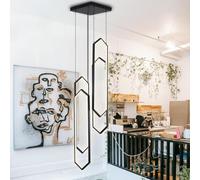 Stesulfr Gold Modern LED Chandelier Aluminum Large Pendant Light for High Ceilings Remote Control 6-Light for Staircase Foyer Living Room Entryway 3000K-6000K for Villa Foyer Hanging Lamp(Black,4 ligh