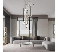 Stesulfr Gold Modern LED Chandelier Aluminum Large Pendant Light for High Ceilings Remote Control 6-Light for Staircase Foyer Living Room Entryway 3000K-6000K for Villa Foyer Hanging Lamp(Black,6 ligh