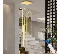 Stesulfr Gold Modern LED Chandelier Aluminum Large Pendant Light for High Ceilings Remote Control 6-Light for Staircase Foyer Living Room Entryway 3000K-6000K for Villa Foyer Hanging Lamp(Gold,4 light
