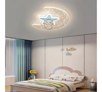 Stesulfr LED Children's Ceiling Lamp Star Moon Acrylic Ceiling Light For Children Glass Lampshade Stepless Dimming with Remote Control Creativity 40W Bedroom Ceiling Kindergarten Lighting(Blue)