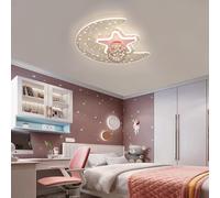 Stesulfr LED Children's Ceiling Lamp Star Moon Acrylic Ceiling Light For Children Glass Lampshade Stepless Dimming with Remote Control Creativity 40W Bedroom Ceiling Kindergarten Lighting(Pink)