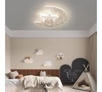Stesulfr LED Children's Ceiling Lamp Star Moon Acrylic Ceiling Light For Children Glass Lampshade Stepless Dimming with Remote Control Creativity 40W Bedroom Ceiling Kindergarten Lighting(White)