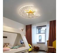 Stesulfr LED Children's Ceiling Lamp Star Moon Acrylic Ceiling Light For Children Glass Lampshade Stepless Dimming with Remote Control Creativity 40W Bedroom Ceiling Kindergarten Lighting(Gold)