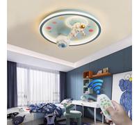 Stesulfr LED dimmable ceiling lamp children's room lamp 72W resin astronaut shape ceiling Light glass lampshade with remote control creative chandelier suitable for room restaurant study office(Blue)