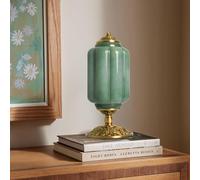 Stesulfr Milk Glass Table Lamp Modern Farmhouse Design with Antique Brass Finish Base Green Desk Light Green Pumpkin Design Ribbed Glass Vintage Bedside Lamp for Bedroom Living Room Office