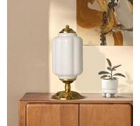 Stesulfr Milk Glass Table Lamp Modern Farmhouse Design with Antique Brass Finish Base Green Desk Light Green Pumpkin Design Ribbed Glass Vintage Bedside Lamp for Bedroom Living Room Office