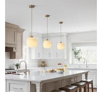 Stesulfr Modern Kitchen Island Pendant Lights Black Globe Chandelier Opal White Glass lampshade Dining Room Living Room Bedroom Bar Adjustable Hanging Lamp Mid Century Interior Lighting Fixture