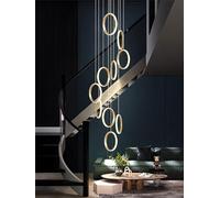 Stesulfr Modern LED Chandelier Large Foyer Chandelier 15 Rings Aluminum Ring Dimmable High Ceiling Pendant Light with Remote Control Adjustable Height Suspended Ceiling Light Fixture for Staircase Liv