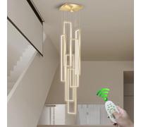 Stesulfr Modern Led Chandelier with Remote Foyer Chandeliers for High Ceilings 6 Lights 3000-6500K Dimmable Large Chandelier Staircase Pendant Light Fixture for Entryway Living Room Villa Hotel(Gold,4