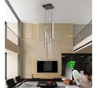 Stesulfr Modern Led Chandelier with Remote Foyer Chandeliers for High Ceilings 6 Lights 3000-6500K Dimmable Large Chandelier Staircase Pendant Light Fixture for Entryway Living Room Villa Hotel(Black,