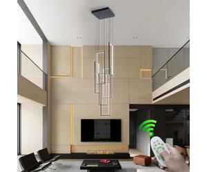 Stesulfr Modern Led Chandelier with Remote Foyer Chandeliers for High Ceilings 6 Lights 3000-6500K Dimmable Large Chandelier Staircase Pendant Light Fixture for Entryway Living Room Villa Hotel(Black,