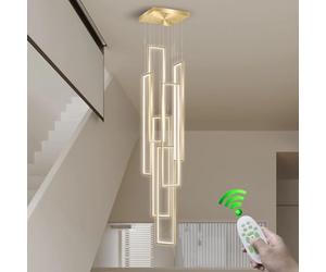 Stesulfr Modern Led Chandelier with Remote Foyer Chandeliers for High Ceilings 6 Lights 3000-6500K Dimmable Large Chandelier Staircase Pendant Light Fixture for Entryway Living Room Villa Hotel(Gold,6