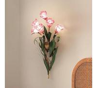 Stesulfr Vintage Flower Shaped wall sconce White Frosted Glass Shade Wall Light Elegant Bedside Wall Lamp Antique Nordic Style Wall Lighting Suitable for Living Room Entryway Bedroom Hallway(Pink)