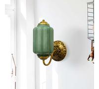 Stesulfr Vintage Mike Green Glass Wall Sconce Glass Shade Antique Brass Indoor Wall Light for Mirror Kitchen Living Room Gallery Vintage Milk Glass Bathroom Vanity Light