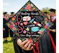 Stethoscope Graduation Cap Topper, Celebratory Floral Flowers Graduation Cap Celebration Black 2026 College Grad Decorations Stuff for Party Senior Portrait Session Celebration 9.5x9.5 Inch