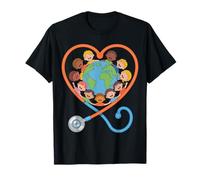 Stethoscope Heart Globe Multicultural Kids Design T-Shirt
