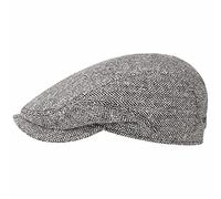 Stetson Belfast Silk Visor Cap Men - Flat Cap Made in EU - Sun Protection 40+ - Herringbone Pattern Ivy Hat Spring/Summer Black-White 60 cm