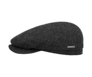 Stetson Belfast Wool Flat Cap Peaked Herringbone Men Fall Winter Black-Grey