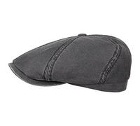 Stetson Brooklin Mens Old Cotton Flat Cap - Driver Cap with pre-Distressed Look - Cap with Factor 40 UV Protection - Cotton Peaked Cap - Spring/Summer Flat Cap Black M (56-57 cm)