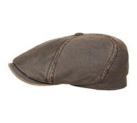 Stetson Brooklin Mens Old Cotton Flat Cap - Driver Cap with pre-Distressed Look - Cap with Factor 40 UV Protection - Cotton Peaked Cap - Spring/Summer Flat Cap Brown S (54-55 cm)