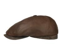Stetson Brooklin six-Piece Flat Cap - Winter Cap - Contrast Peak and Genuine Leather Brown