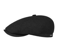 Stetson Brooklin Wool Cashmere Flat Cap for Men - Made in The EU - Cap with Cotton Lining - Solid-Color Peaked Cap - Flat Cap with New Wool and Cashmere - Fall/Winter Black 61 cm