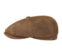 Stetson Burney Leather Hatteras Men 100% Genuine Leather Leather Cap with Hard-Wearing Cotton Lining - Eight-Panel Newsboy Cap - Modern Summer/Winter Peaked Cap Brown L (58-59 cm)