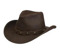 Stetson Calf Split Western Hat Leather Handmade Cowboy Style Melange Finish Men Autumn Winter Brown L (58-59 cm)