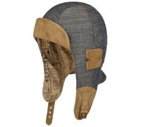 Stetson Convertible Herringbone Aviator Cap Melange Earflaps Leather Trim Made in Germany Unisex Summer Winter Blue XL (60-61 cm)